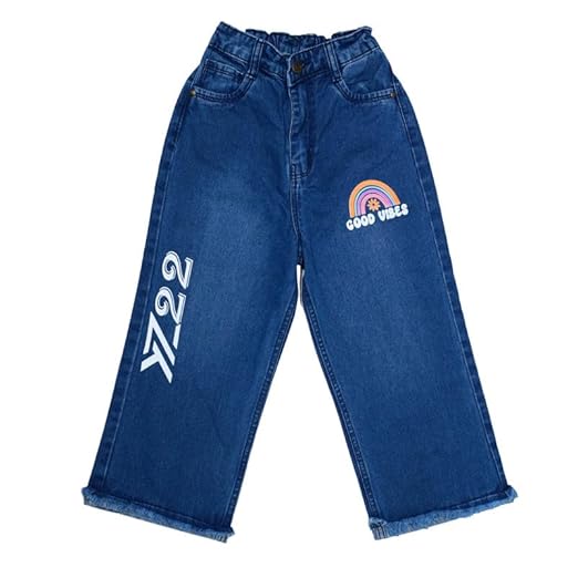 Ywee Girls' Stylish Stretch Denim Jeans | Soft Cotton Lycra with Adjustable Waistband | Trendy Slim Fit Mid-Waist Jeans for Everyday Fashion