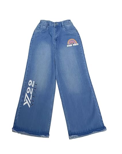 Ywee Girls' Stylish Stretch Denim Jeans | Soft Cotton Lycra with Adjustable Waistband | Trendy Slim Fit Mid-Waist Jeans for Everyday Fashion