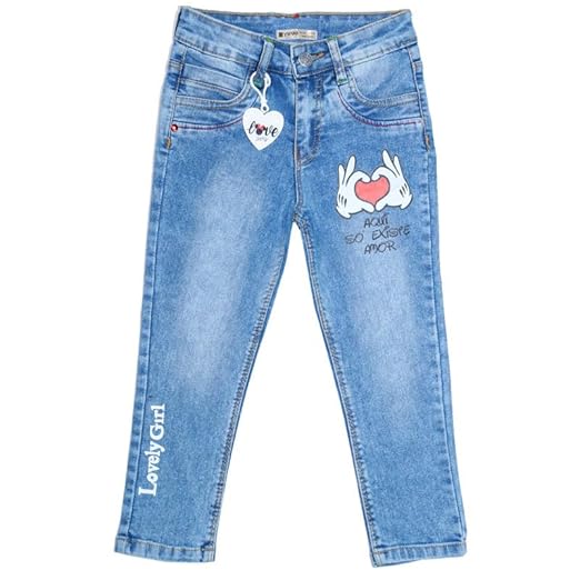 Ywee Girls' Stylish Stretch Denim Jeans | Soft Cotton Lycra with Adjustable Waistband | Trendy Slim Fit Mid-Waist Jeans for Everyday Fashion