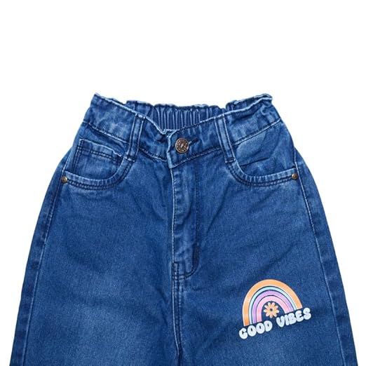 Ywee Girls' Stylish Stretch Denim Jeans | Soft Cotton Lycra with Adjustable Waistband | Trendy Slim Fit Mid-Waist Jeans for Everyday Fashion