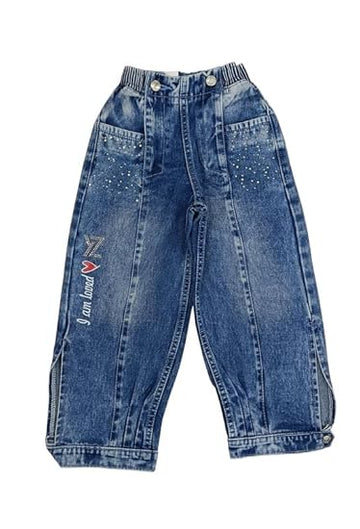 Ywee Girls' Stylish Stretch Denim Jeans | Soft Cotton Lycra with Adjustable Waistband | Trendy Slim Fit Mid-Waist Jeans for Everyday Fashion 266