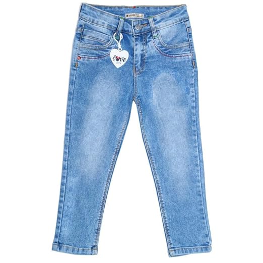Ywee Girls' Stylish Stretch Denim Jeans | Soft Cotton Lycra with Adjustable Waistband | Trendy Slim Fit Mid-Waist Jeans for Everyday Fashion
