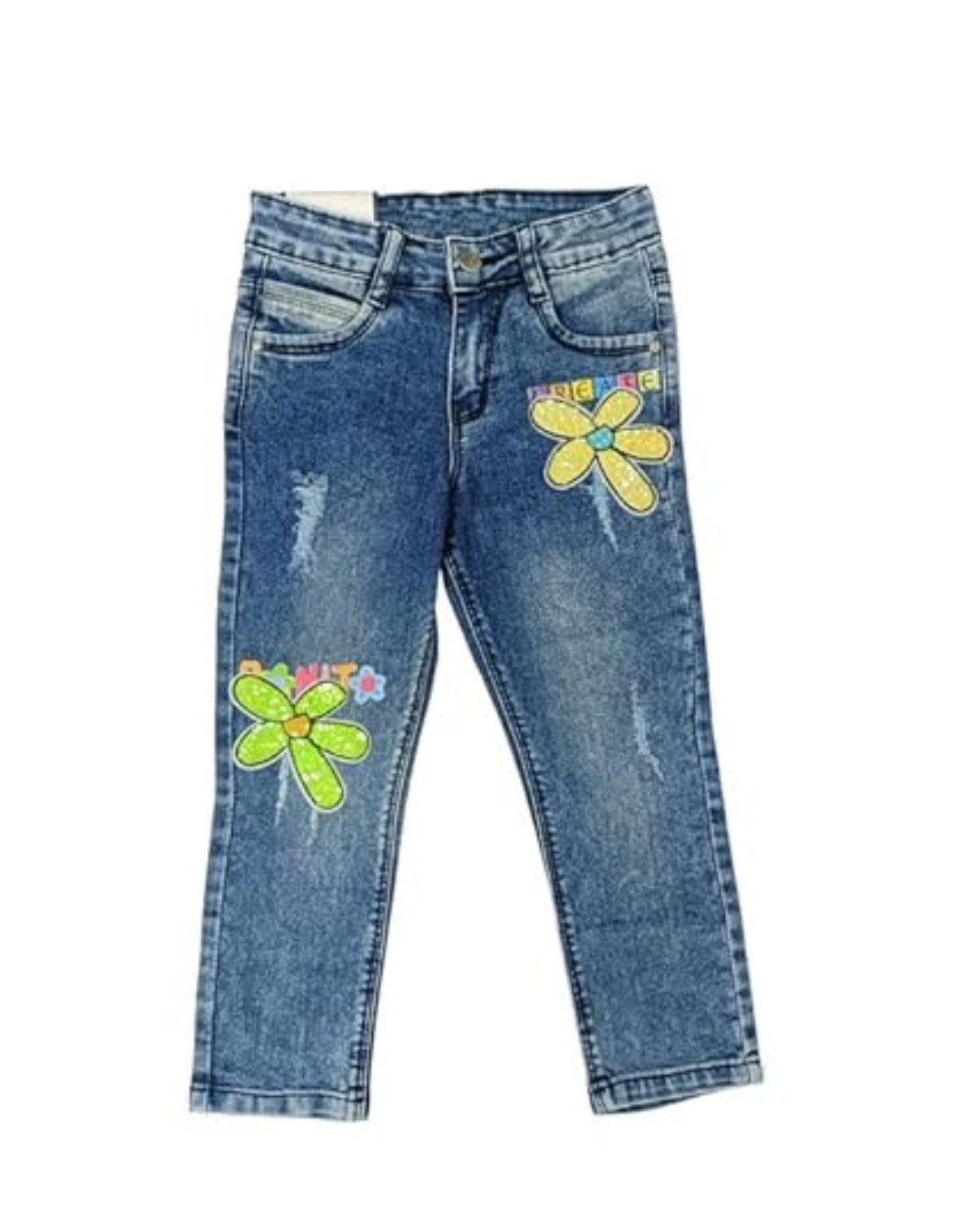 Ywee Girls' Stylish Stretch Denim Jeans | Soft Cotton Lycra with Adjustable Waistband | Trendy Slim Fit Mid-Waist Jeans for Everyday Fashion