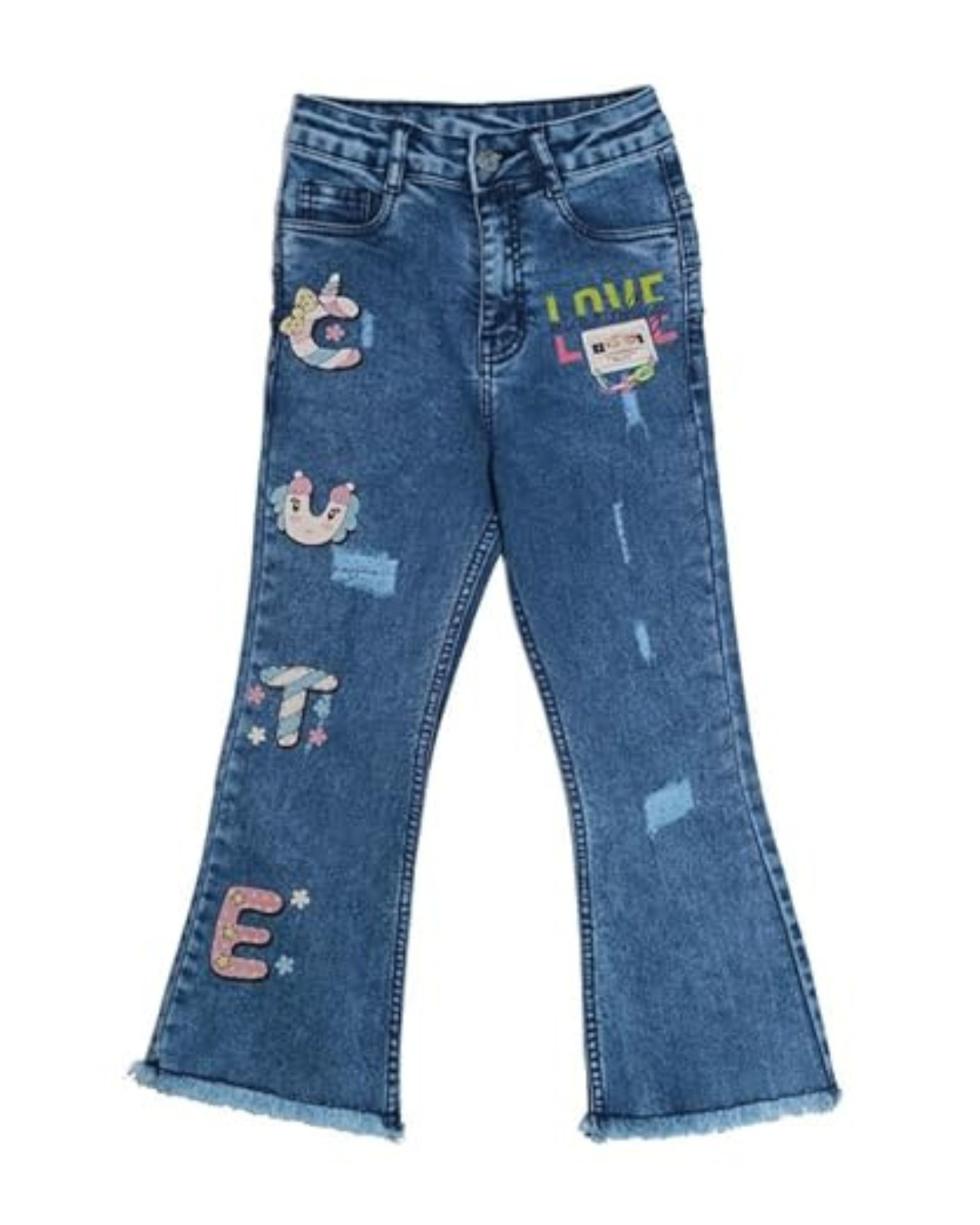 Ywee Girls' Stylish Stretch Denim Jeans | Soft Cotton Lycra with Adjustable Waistband | Trendy Slim Fit Mid-Waist Jeans for Everyday Fashion